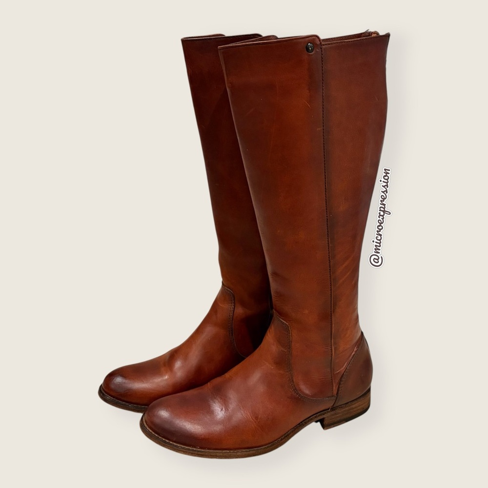 Frye Melissa Stud Brown Leather Back Zip Equestrian Riding Tall Knee High Boot - Picture 7 of 13